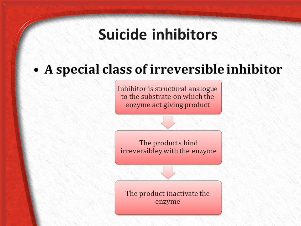 Suicide Inhibitor: Suicide inhibition is an irreversible form of enzyme inhibition that occurs when an enzyme binds a substrate analog and…