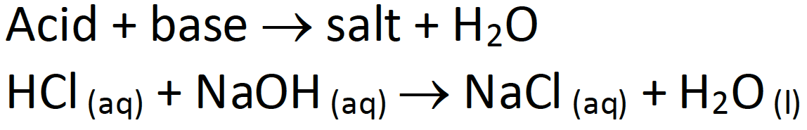 A/an neutralization reaction is when an acid and base react to form water and salt