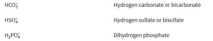 Polyatomic anions often gain one or more H + ions to form anions of lower charge. An older method uses the prefix bi –…