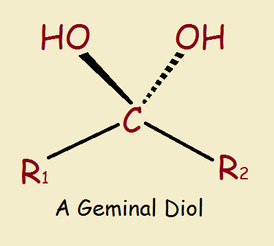 Diols with hydroxyl groups on the same carbon are called geminal diols .