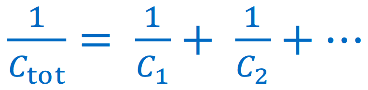 Capacitors in Series Complete: Give the equation for total capacitance when the capacitors are in ____: