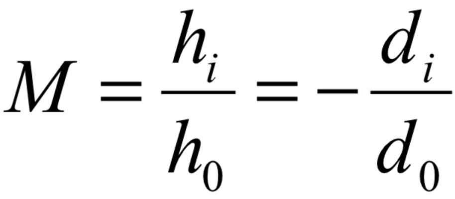 Magnification Equation: Give the equation for ____: