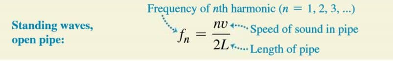 Frequency of a standing wave (strings and open pipes) equation: (see image)