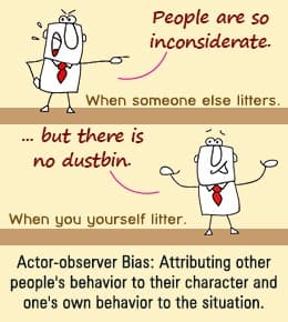 Actor Observer Bias: Actor-observer bias is the tendency to attribute your own actions to external causes and other people's actions to disp…
