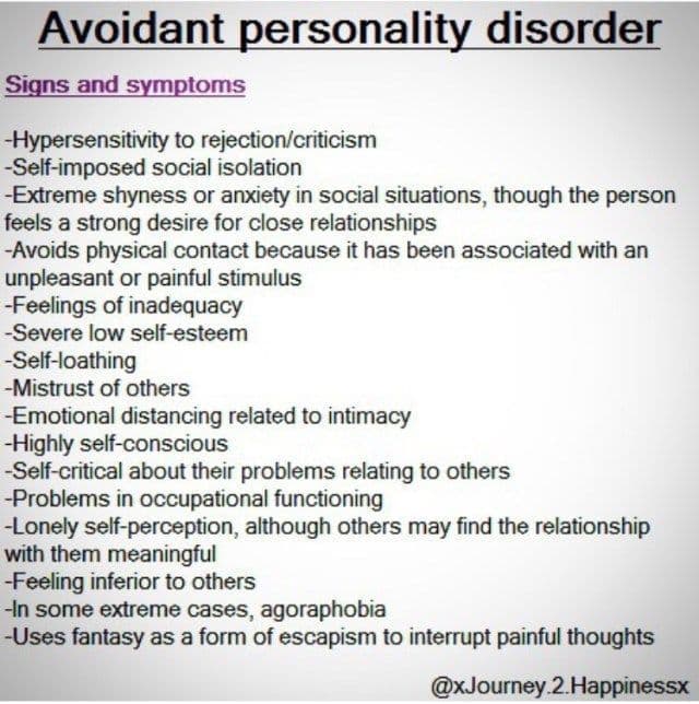Avoidant personality disorder is characterized by feelings of extreme social inhibition , inadequacy, and sensitivity t…