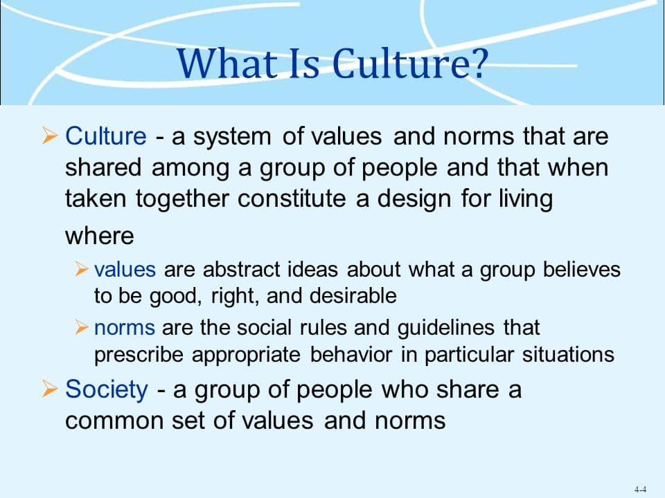 Culture is defined as the social behavior and norms found in human societies.