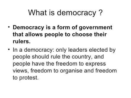 A/an democracy is a form of government in which power is vested in the people and exercised directly by them or by thei…