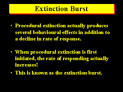 A/an extinction burst refers to one's reaction to a stimulus that used to produce positive reinforcements, but now ceas…