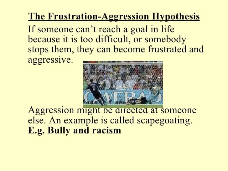 The frustration aggression hypothesis states that aggression is the result of blocking, or frustrating, a person's effo…