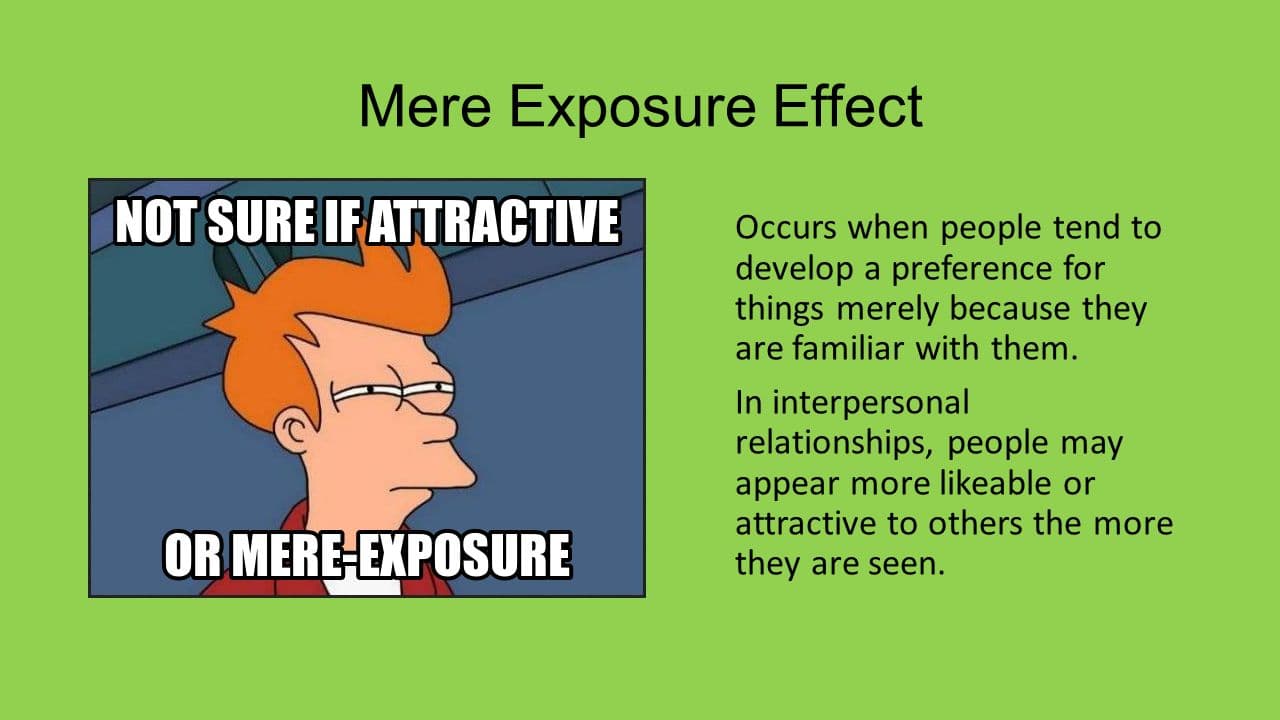 Mere Exposure: The mere-exposure effect is a psychological phenomenon by which people tend to develop a preference for things merely b…