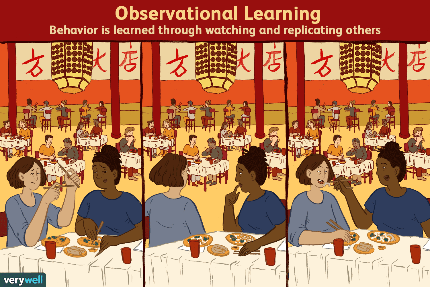 The observational learning theory states that behavior is learned through watching and replicating others .