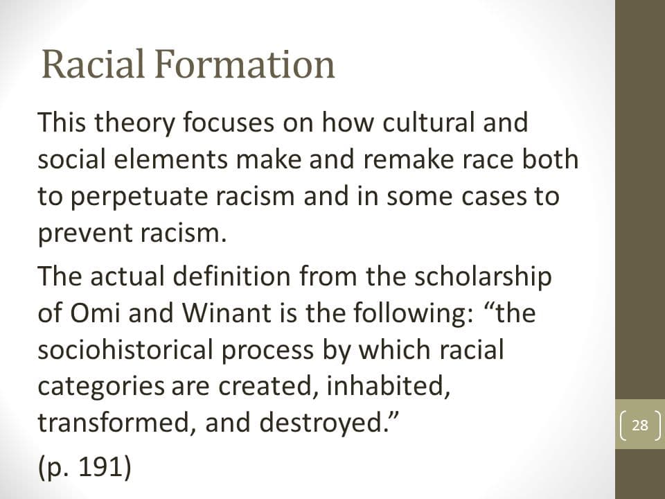 Racial formation theory links social structure and stratification to common ideas and assumptions about race and racial…
