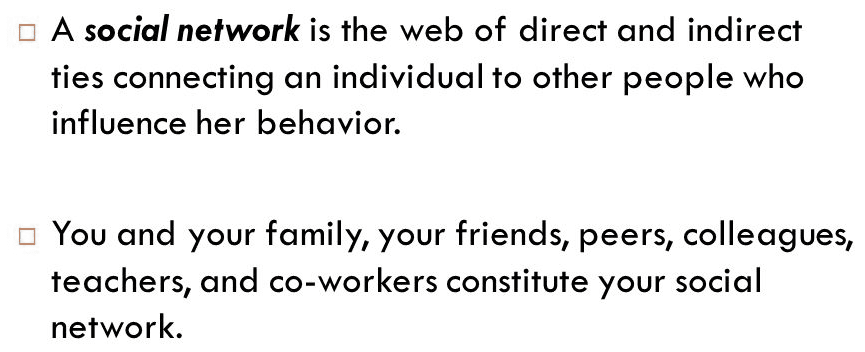 Social Network: A/an network is an observable pattern of social relationships between individuals or groups.