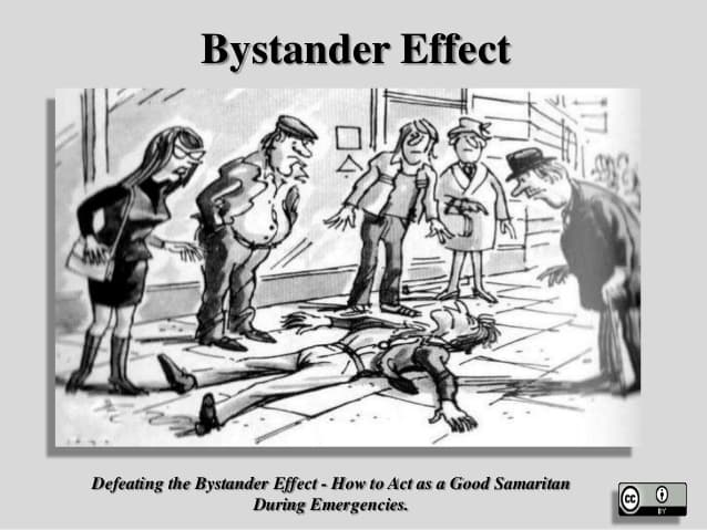 The bystander effect is when individuals feel less inclined to take action because of presence of others in the group