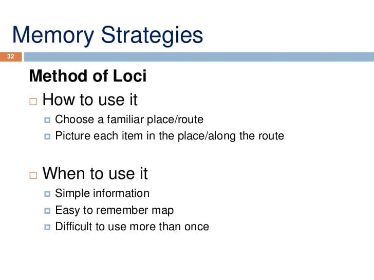 mariel oulu lecture learning and remembering 32 728: The method of loci is imagining moving through an imaginary place with visual representations of topics to…