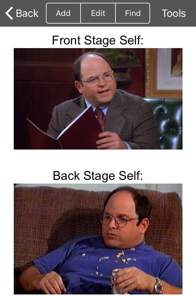 Watching baseball with friends despite not liking baseball is what stage of dramaturgy? Front stage