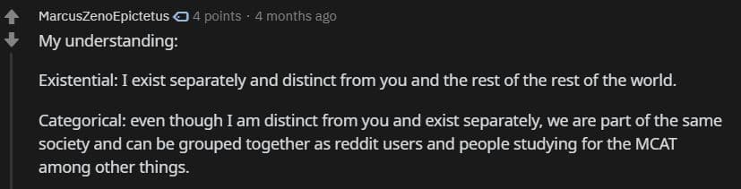 Existential self is the sense of being seperate and distinct from others