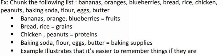 Chunking is grouping information into categories to remember it better