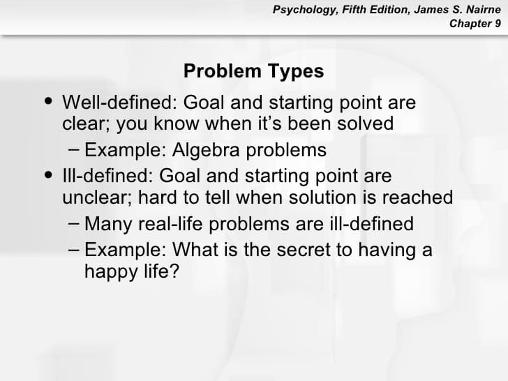 psychology 101 chapter 9 24 728: Ill-defined problems are problems with an ambiguous starting and end point